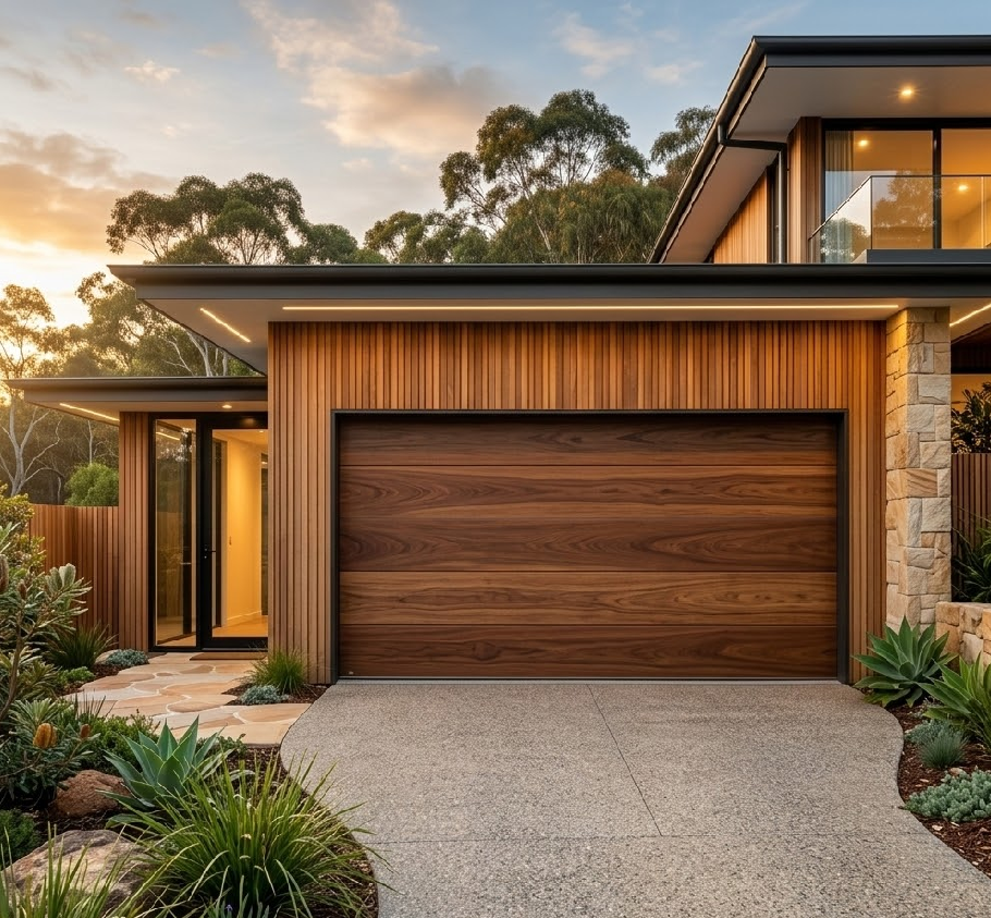 Timber-look garage door on a Sydney home